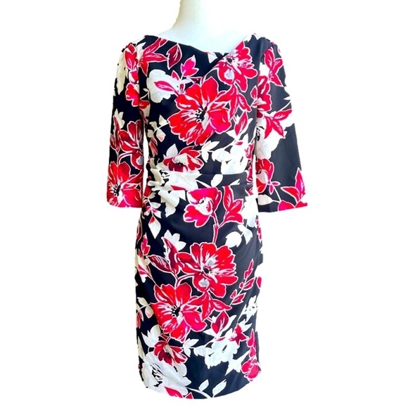 White House Black Market Dresses & Skirts - White House Black Market Draped-Neck Floral Sheath Dress 6P